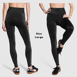VS PINK Black Shine Seamless High Waist Bling Leggings Tights Large Regular NEW